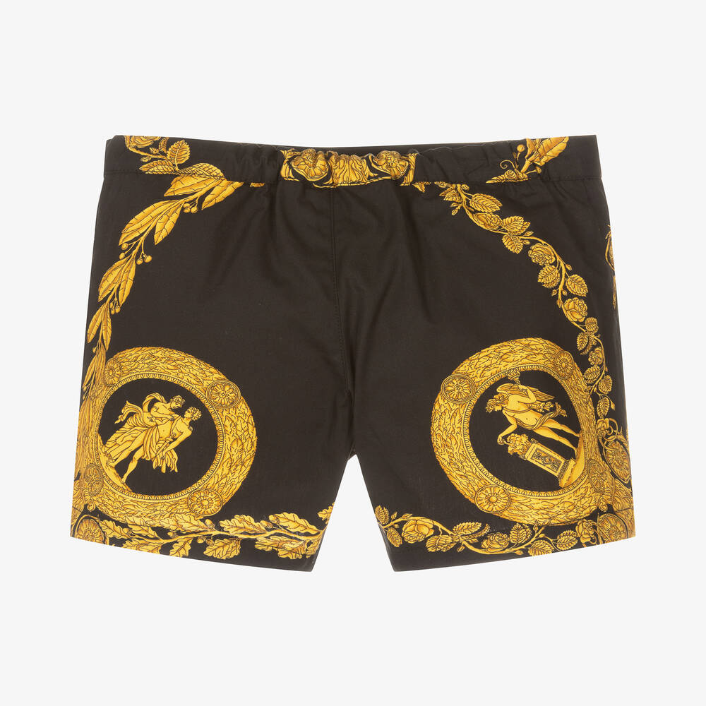Versace Boys Black Cotton Barocco Shorts