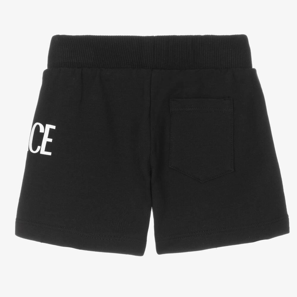 ショーツ VERSACE COTTON SHORTS WITH GREEK LOGO PATCH Versace - Boys Black Cotton Greca Shorts | Childrensalon Outlet