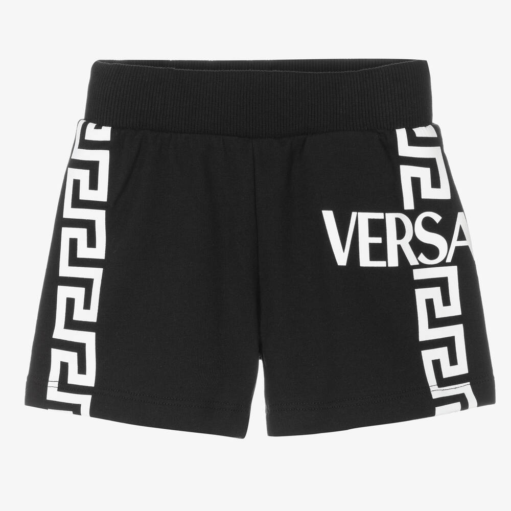 Versace - Черные хлопковые шорты с принтом Greca для мальчиков | Childrensalon