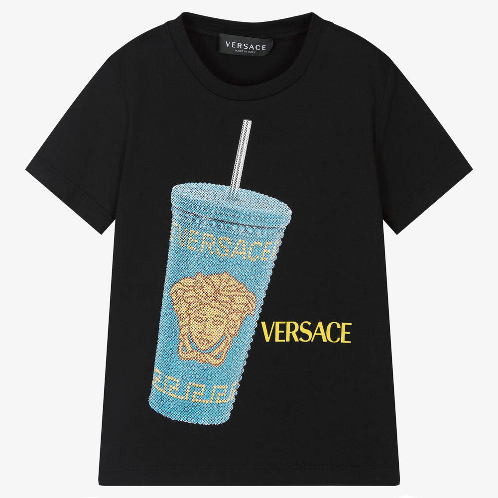 Versace - Boys Black Cotton Medusa Cup T-Shirt | Childrensalon