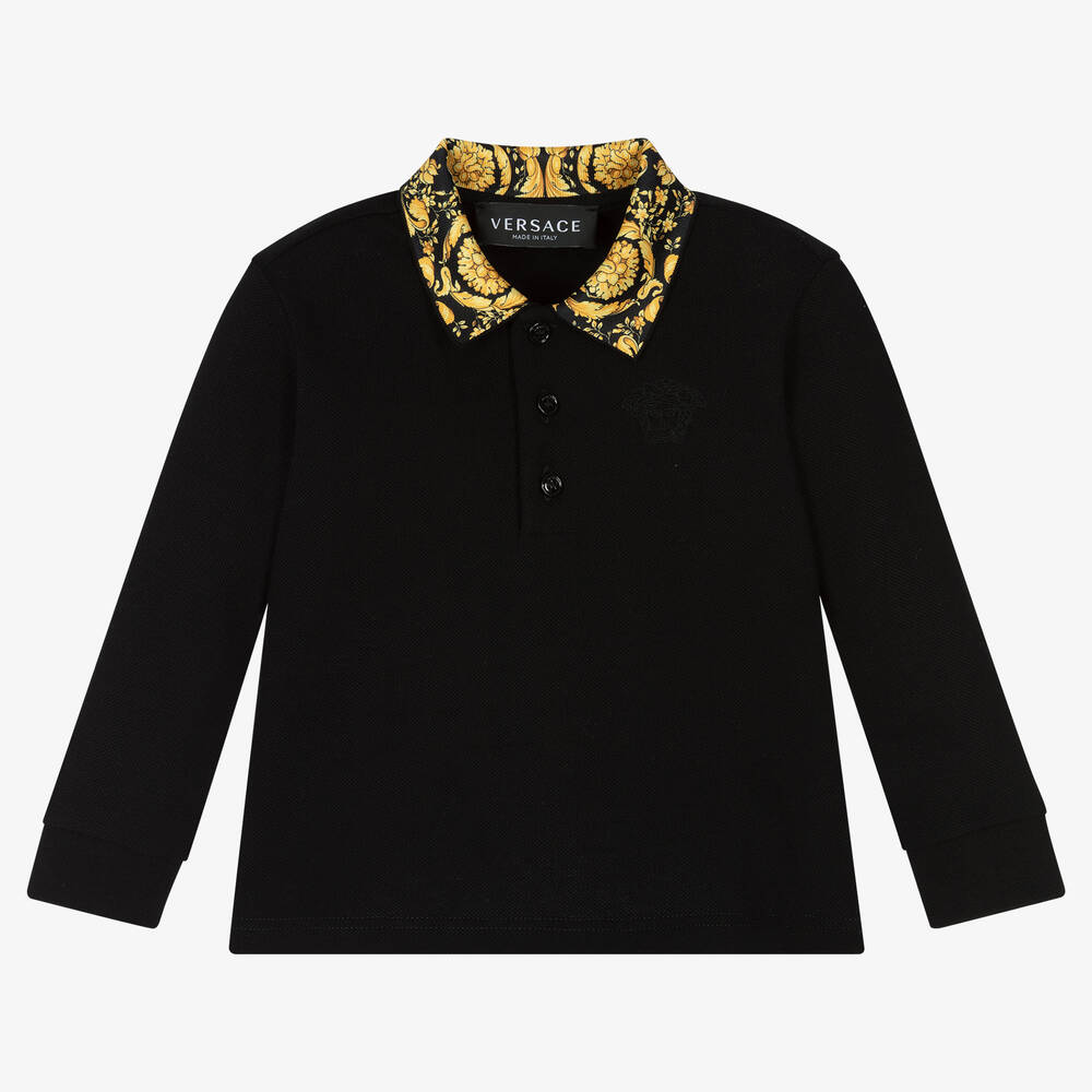 Versace - Boys Black Cotton Polo Shirt | Childrensalon