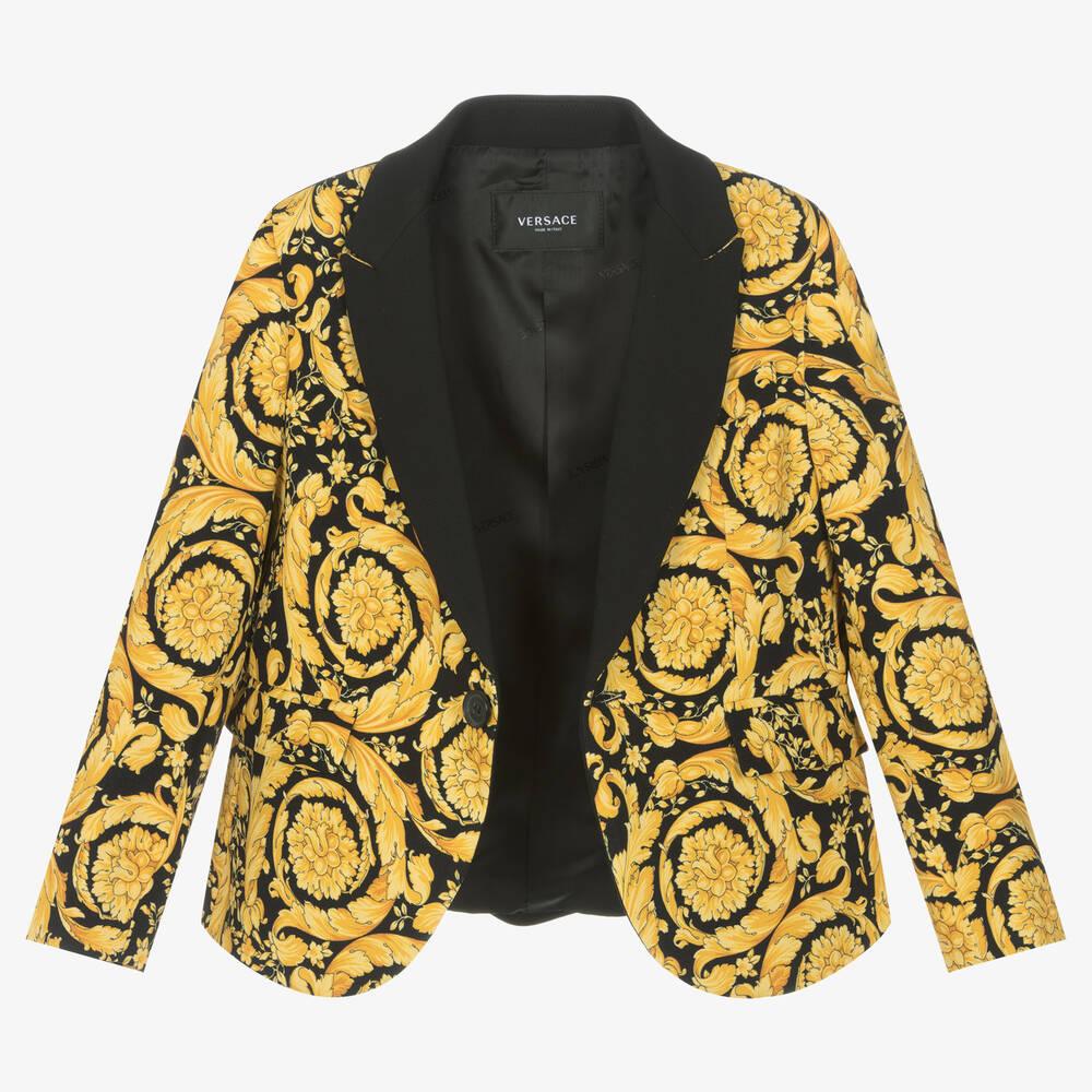 Versace-Черно-золотистый блейзер с принтом Barocco | Childrensalon Outlet