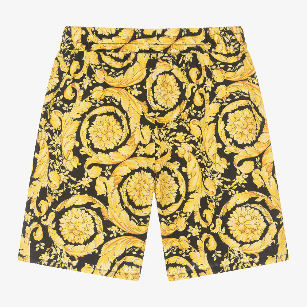 Versace-Черно-золотистые шорты Barocco из хлопка для мальчиков | Childrensalon Outlet