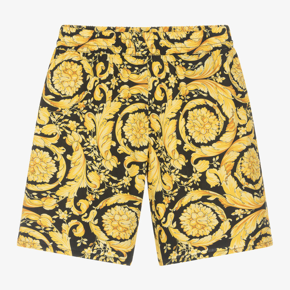 Versace-Boys Black & Gold Barocco Cotton Shorts | Childrensalon Outlet