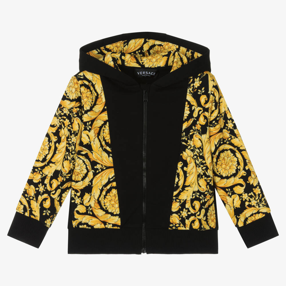 Versace - Sweat à capuche noir et doré zippé | Childrensalon