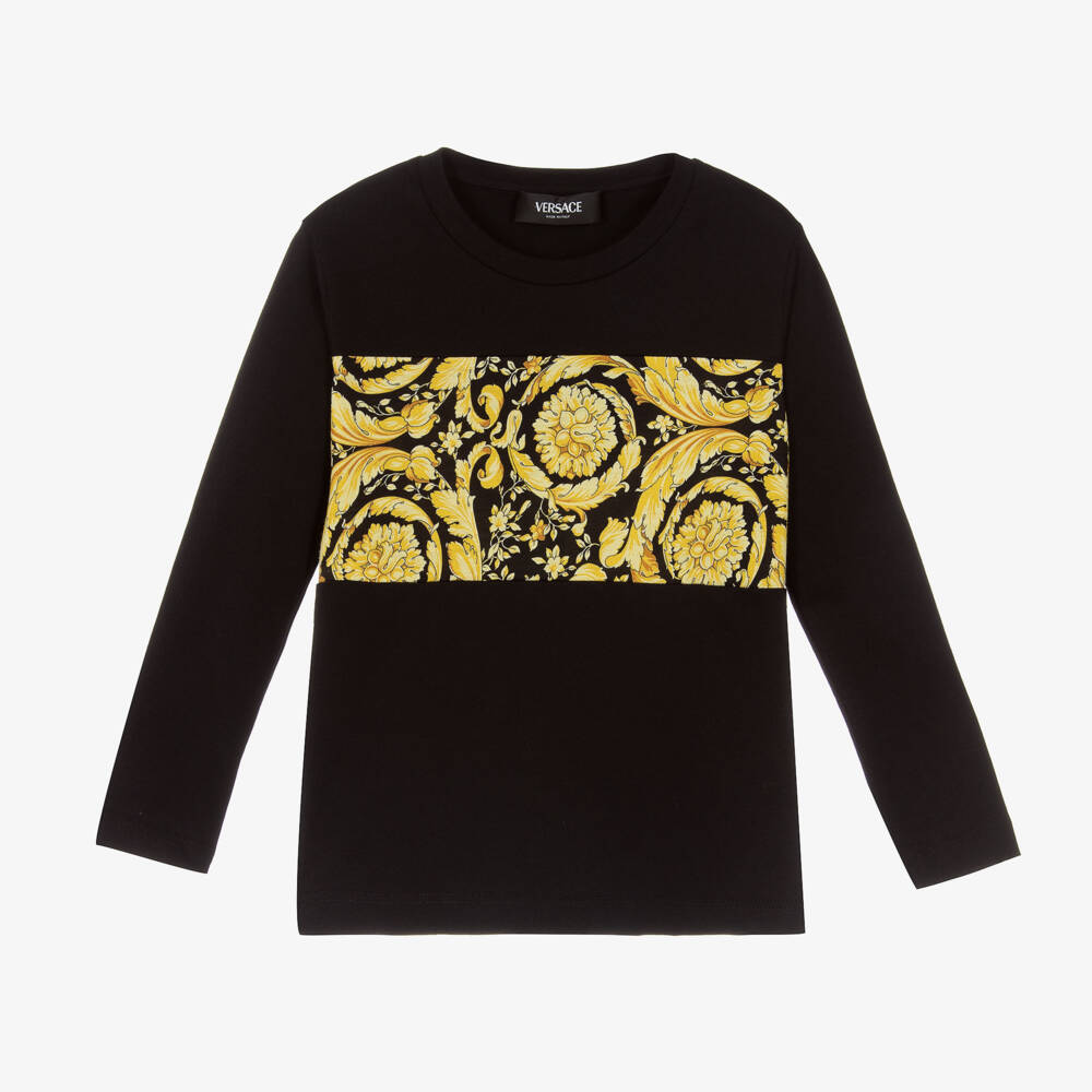 Versace-Boys Black & Gold Cotton T-Shirt | Childrensalon Outlet