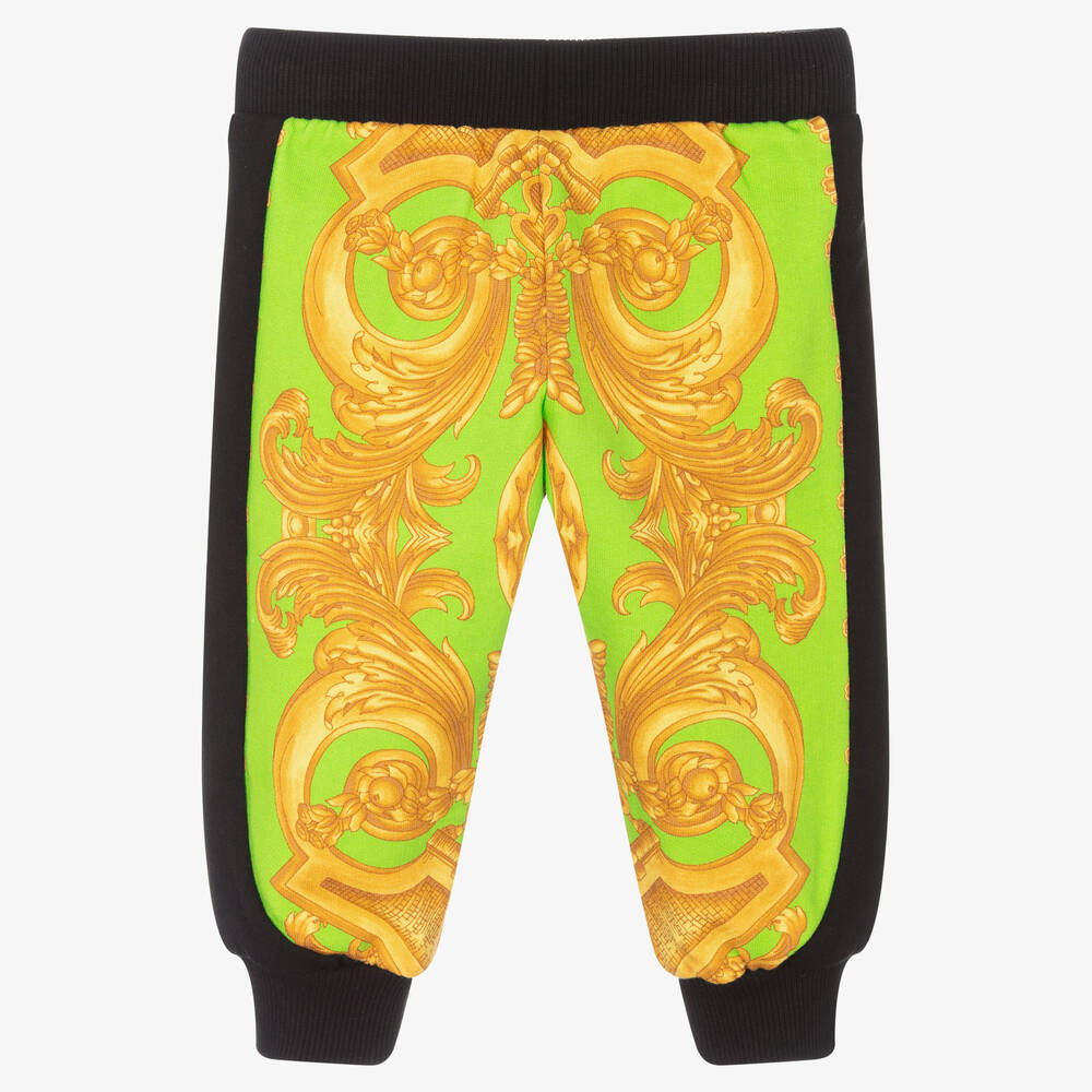 Versace-Boys Black & Green Barocco Joggers | Childrensalon Outlet
