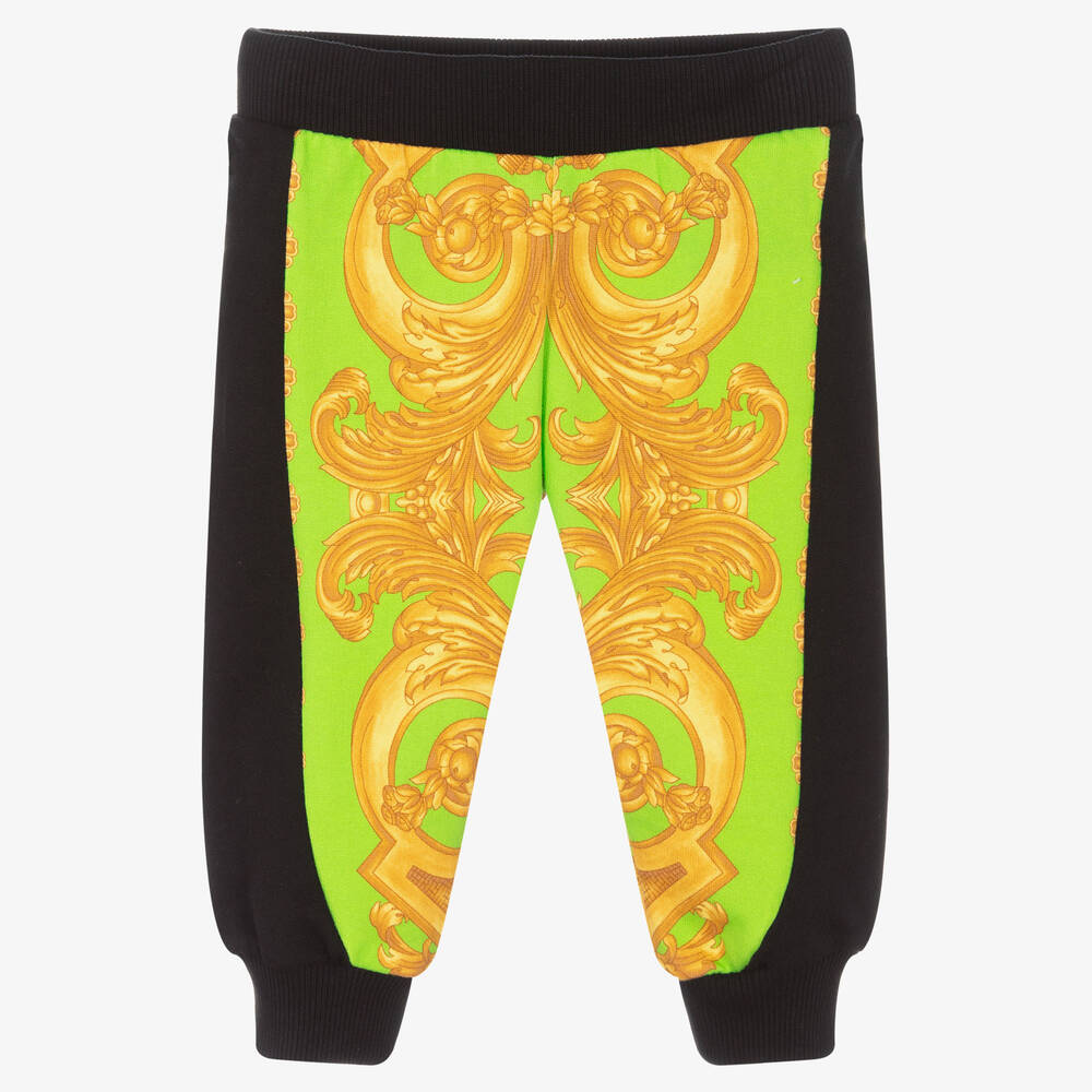 Versace-Черно-зеленые джоггеры с принтом Barocco | Childrensalon Outlet