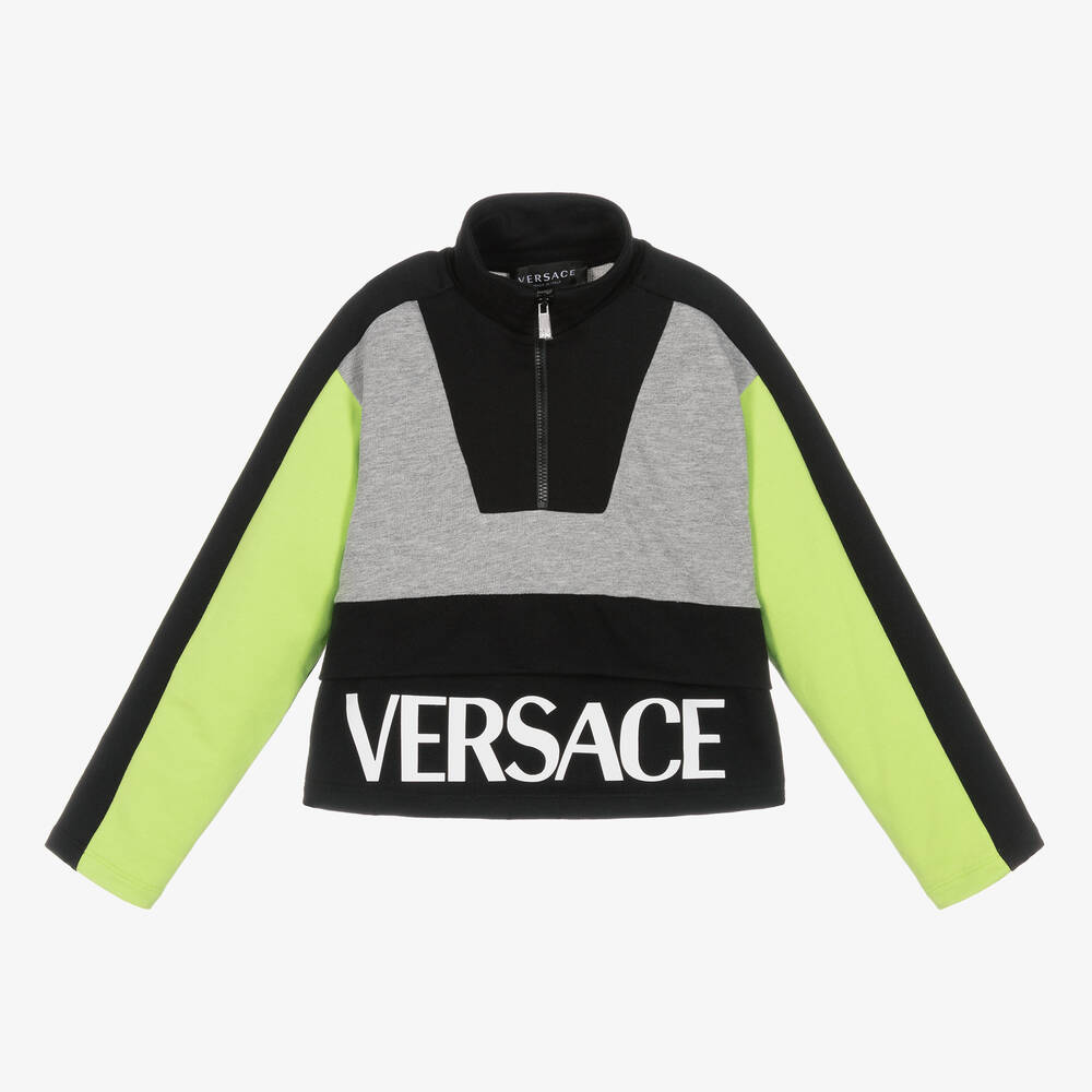 Versace - سويتشيرت قطن جيرسي لون أسود ورمادي للأولاد | Childrensalon