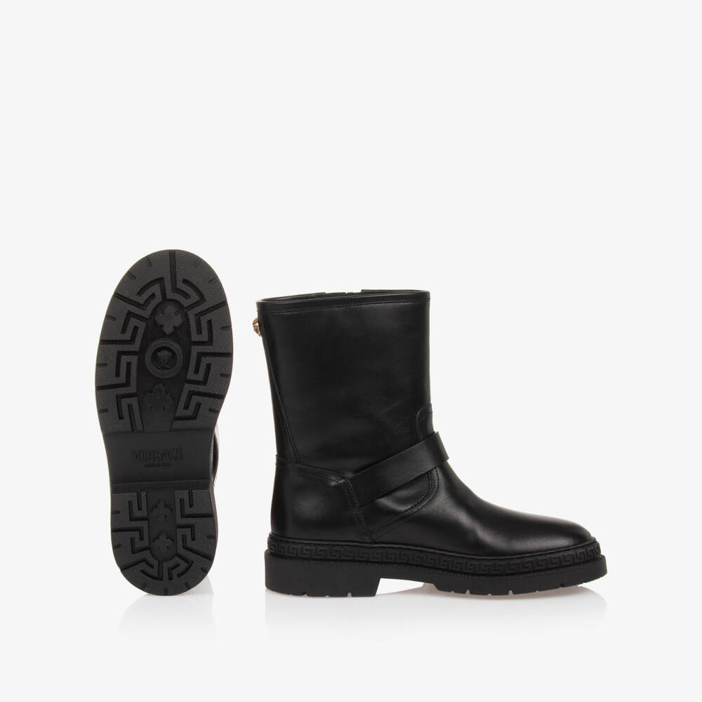 Versace-بوت غريسا وميدوسا جلد لون أسود | Childrensalon Outlet