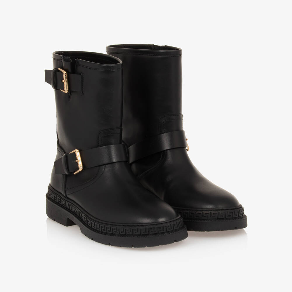Versace-بوت غريسا وميدوسا جلد لون أسود | Childrensalon Outlet