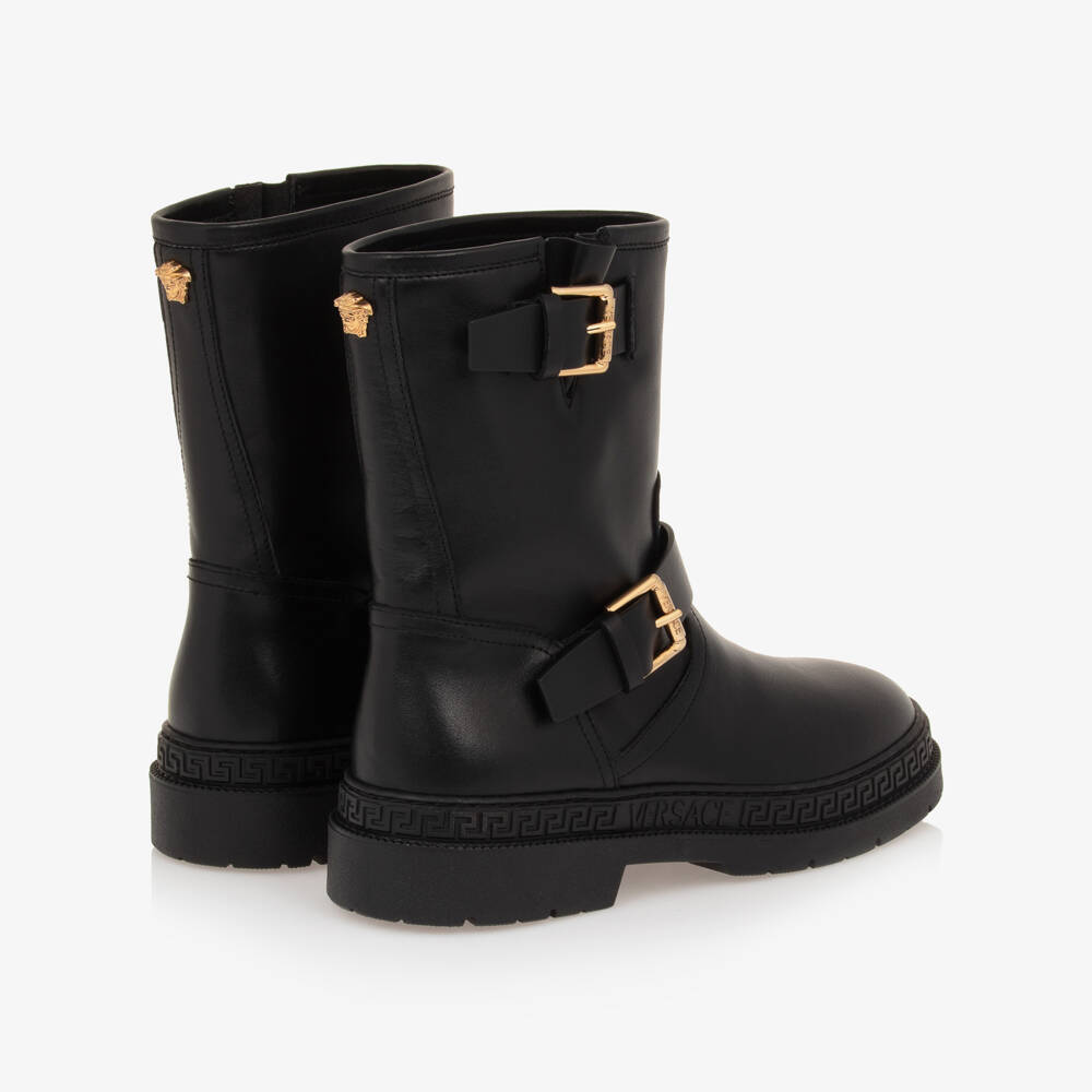 Versace-بوت غريسا وميدوسا جلد لون أسود | Childrensalon Outlet