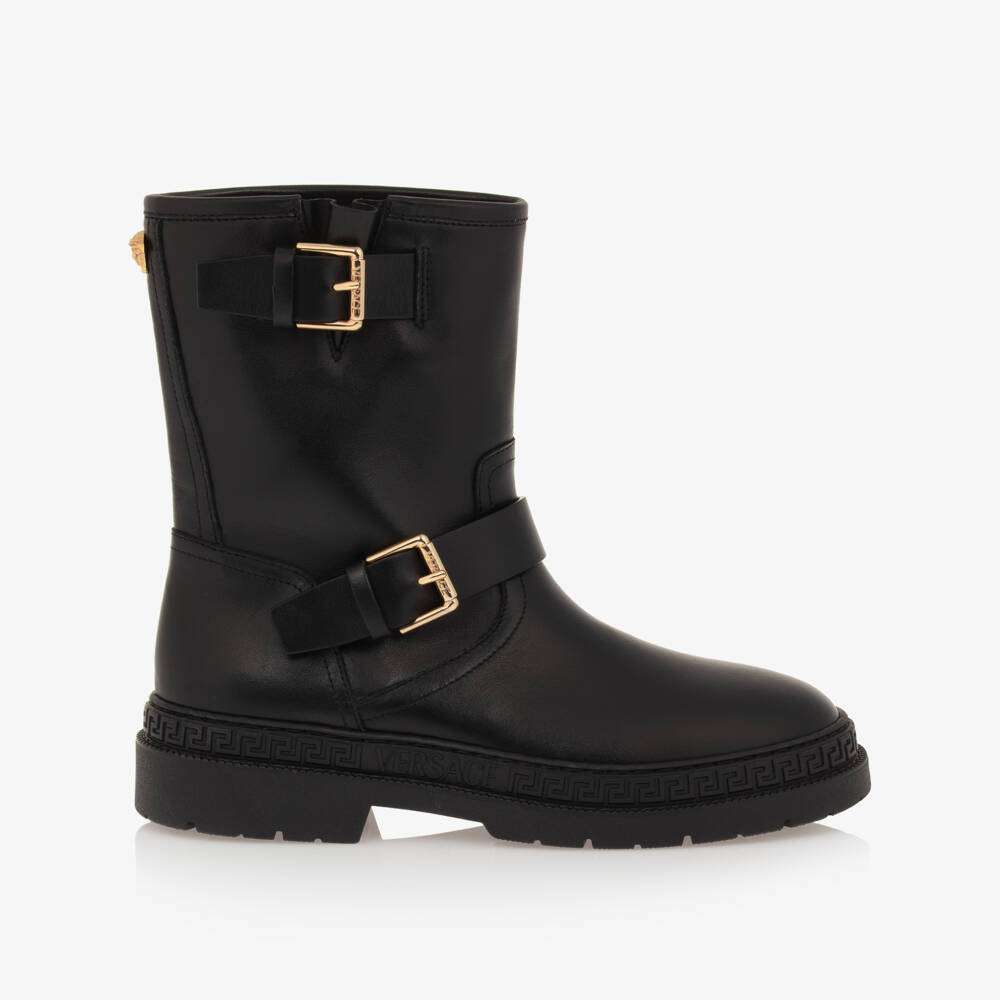 Versace-بوت غريسا وميدوسا جلد لون أسود | Childrensalon Outlet