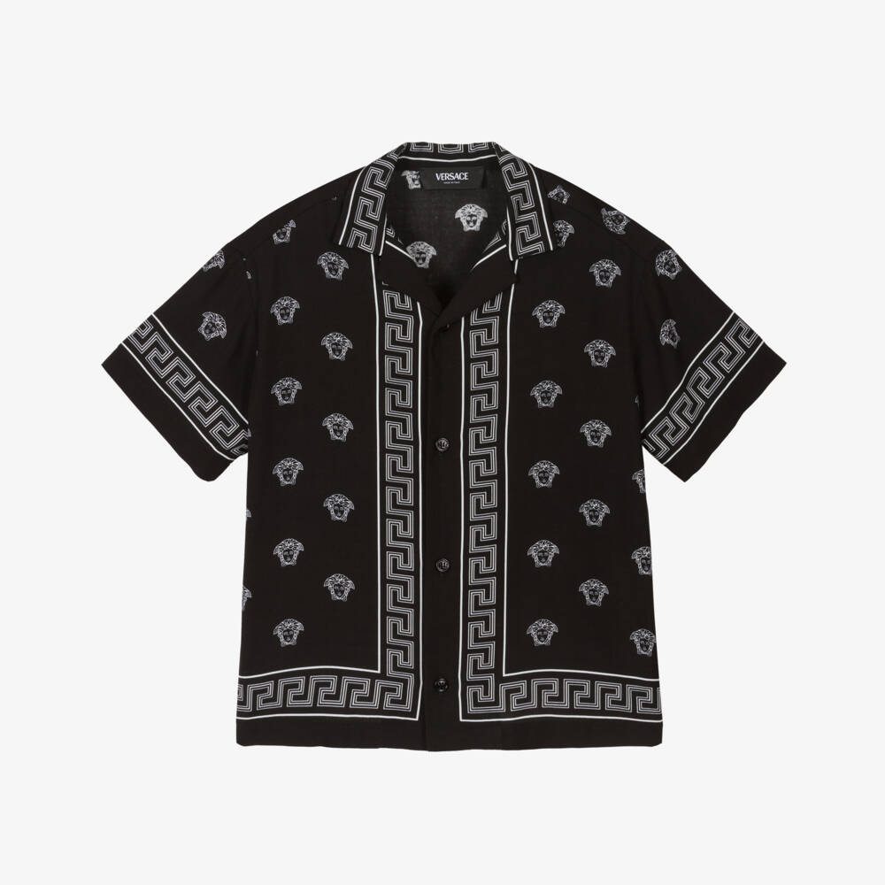 Versace-قميص أسود للأولاد بطبعة ميدوسا | Childrensalon Outlet