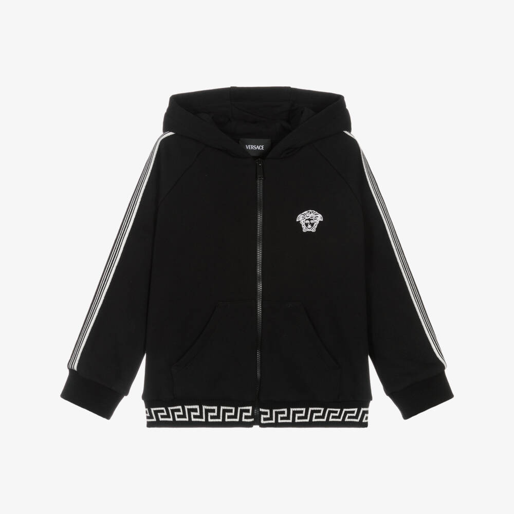 Versace-Черная толстовка на молнии с капюшоном Greca для малышей | Childrensalon Outlet