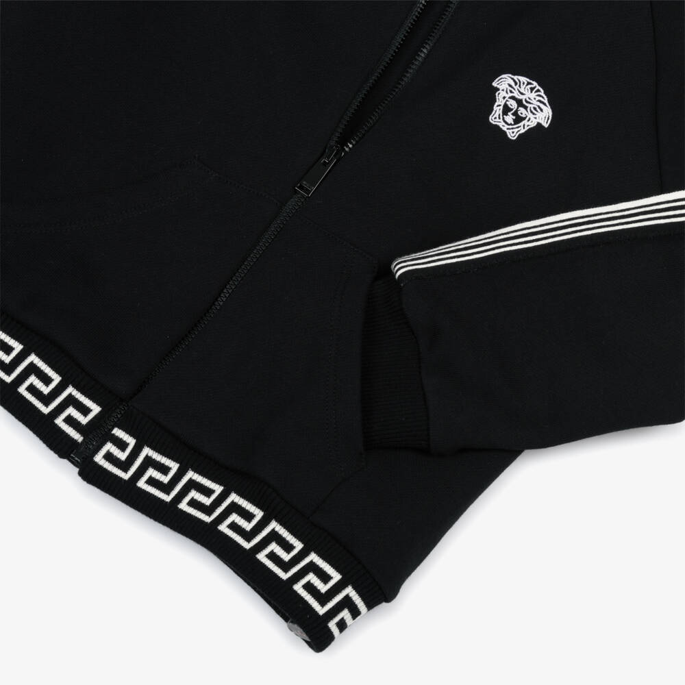 Versace-Черная толстовка на молнии с капюшоном Greca для малышей | Childrensalon Outlet