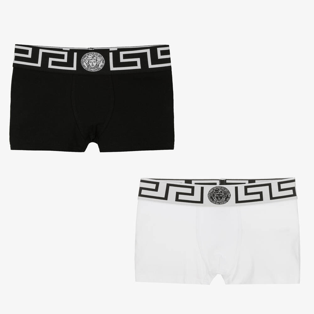 Versace - Boys Black & White Boxers (2 Pack) | Childrensalon