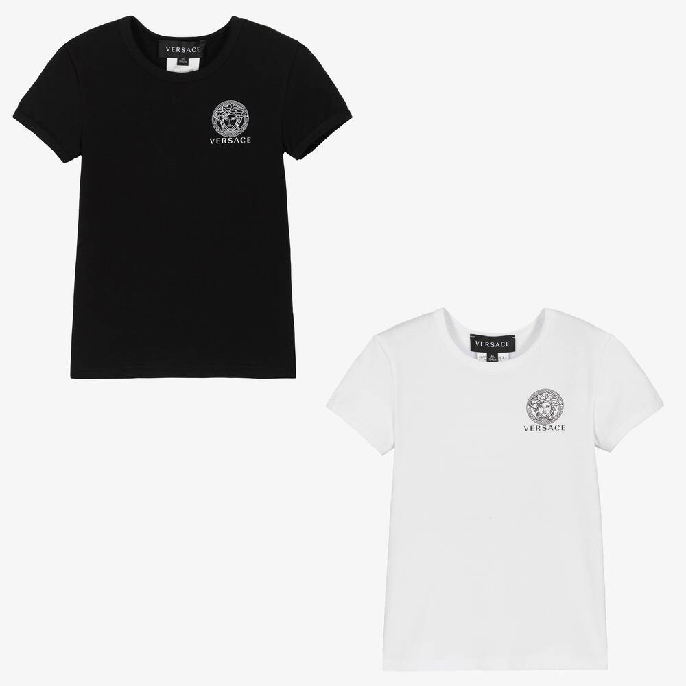 Versace - Boys Black & White Logo T-Shirts (2 Pack) | Childrensalon