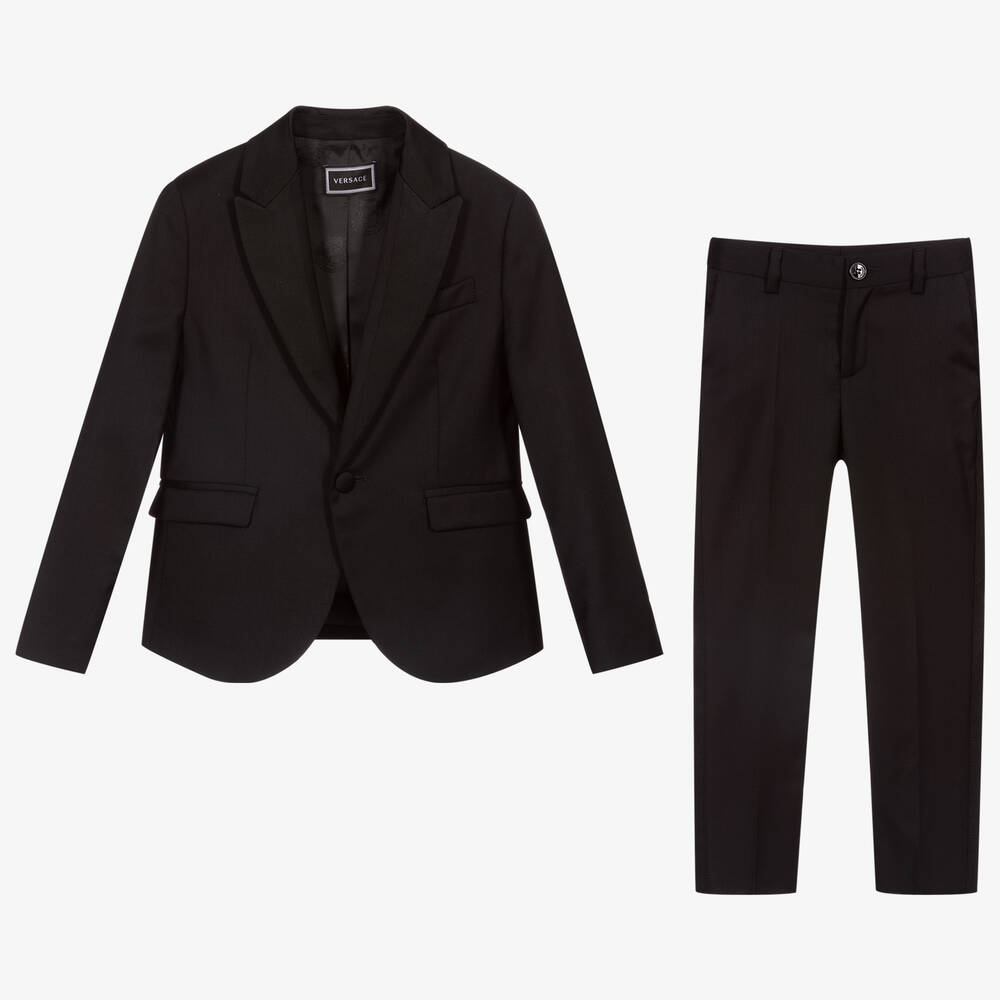 Versace-Boys Black Wool Tuxedo Suit | Childrensalon Outlet
