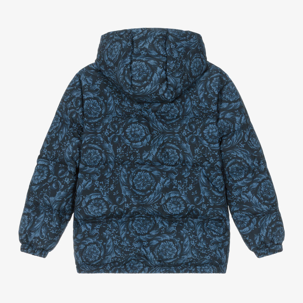 キッズアウター Versace Down Jacket With Logo Barocco Jacquard Kids Puffer Jacket Black | VERSACE US