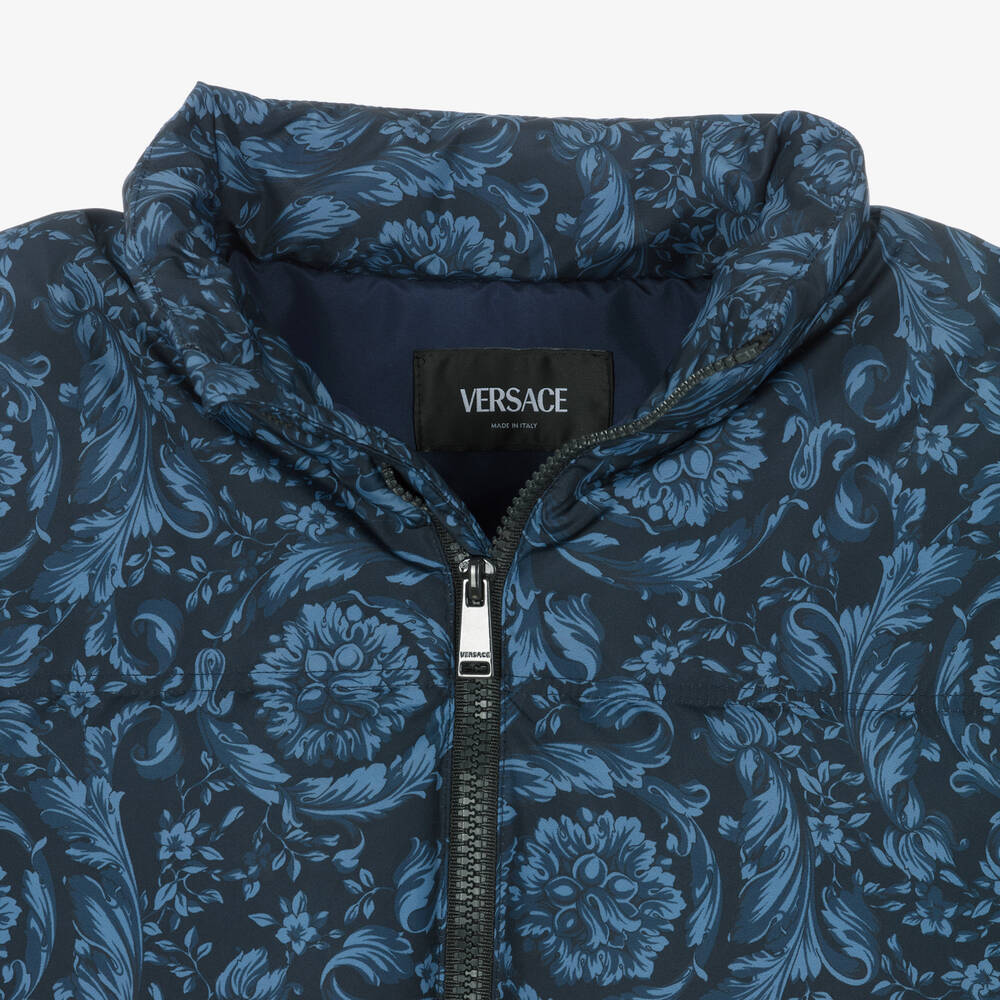 Versace-Boys Blue Barocco Down Puffer Jacket | Childrensalon Outlet