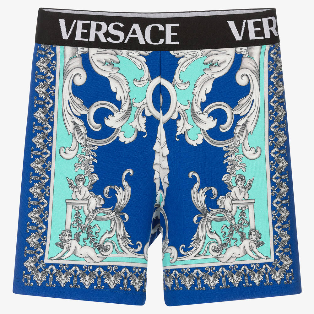 Versace - Boys Blue Barocco Logo Shorts | Childrensalon