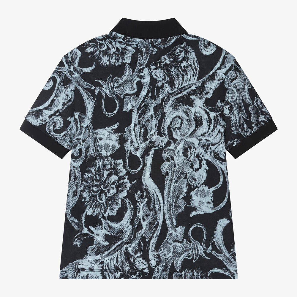 Versace-Синяя рубашка поло Barocco Stencil для мальчиков | Childrensalon Outlet