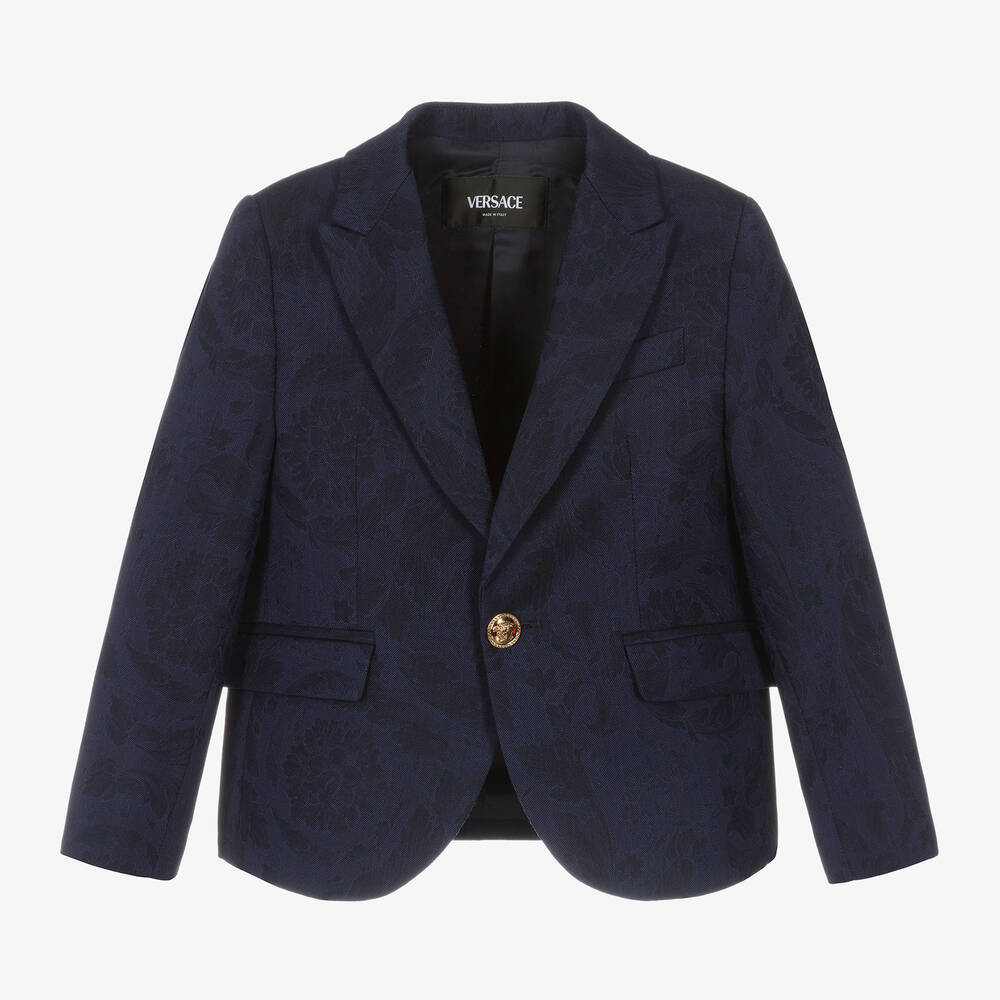 Versace-Boys Blue Barocco Wool Blazer | Childrensalon Outlet