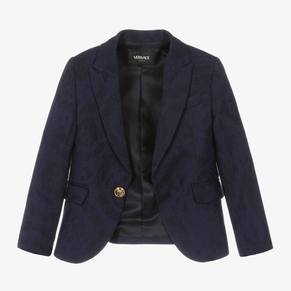 Versace-Синий шерстяной блейзер Barocco для мальчиков | Childrensalon Outlet