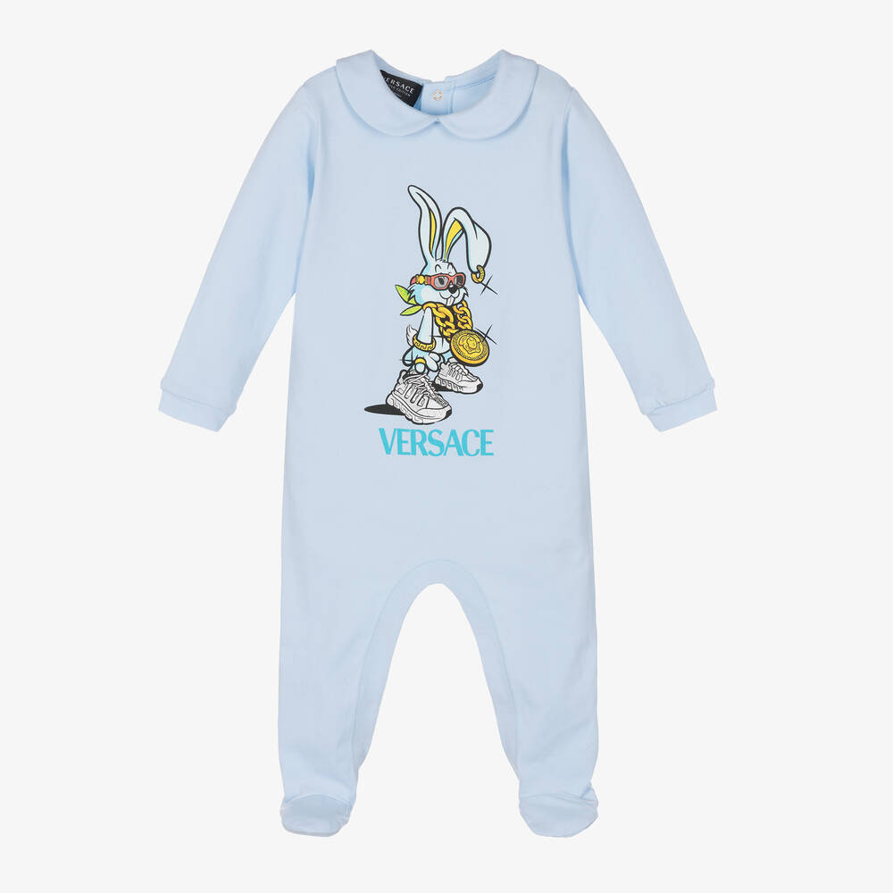 Versace - Boys Blue Bunny Babygrow | Childrensalon