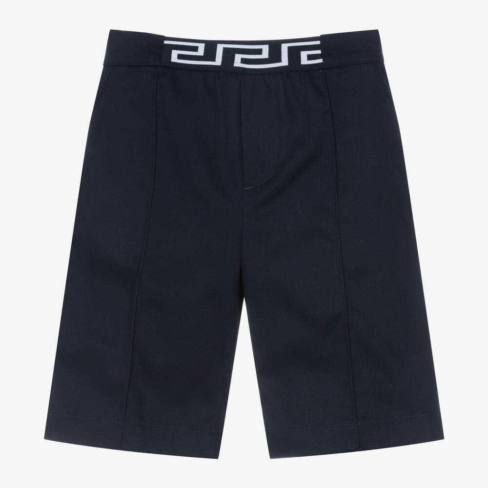 Versace-Boys Blue Cotton Greca Shorts | Childrensalon Outlet