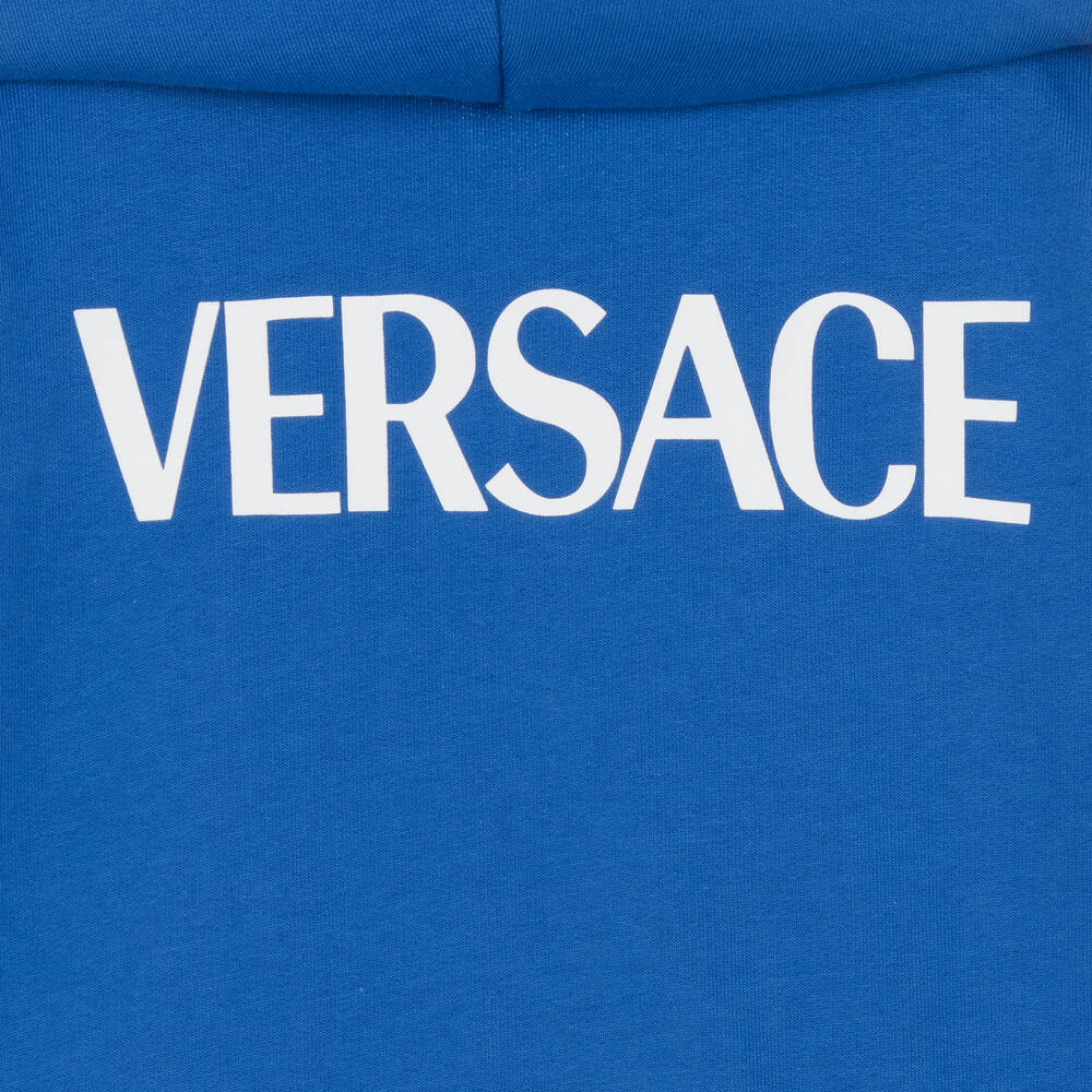 Versace-Boys Blue Cotton Hooded Zip-Up Top | Childrensalon Outlet