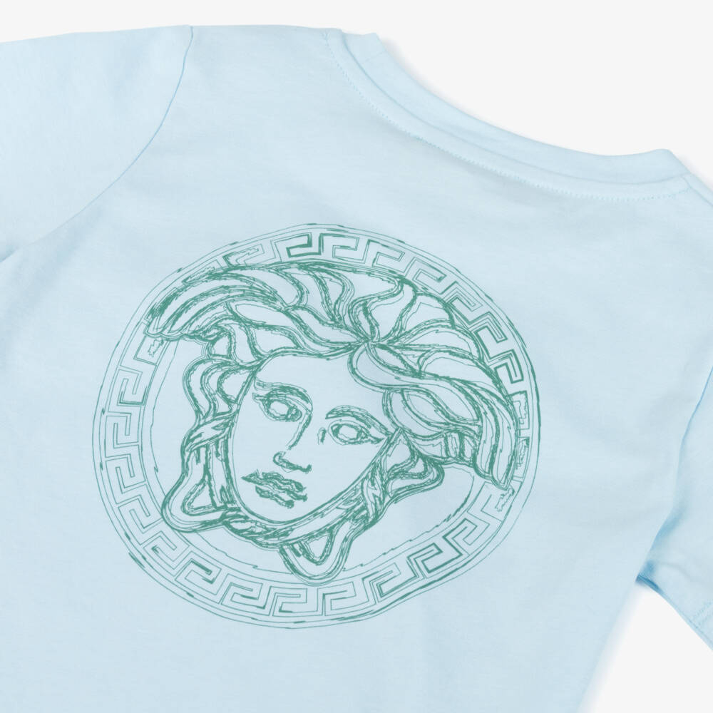 Versace-Boys Blue Cotton Logo Tee | Childrensalon Outlet