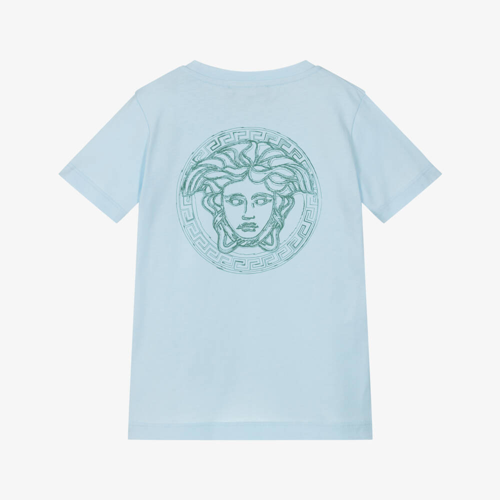 Versace-Boys Blue Cotton Logo Tee | Childrensalon Outlet