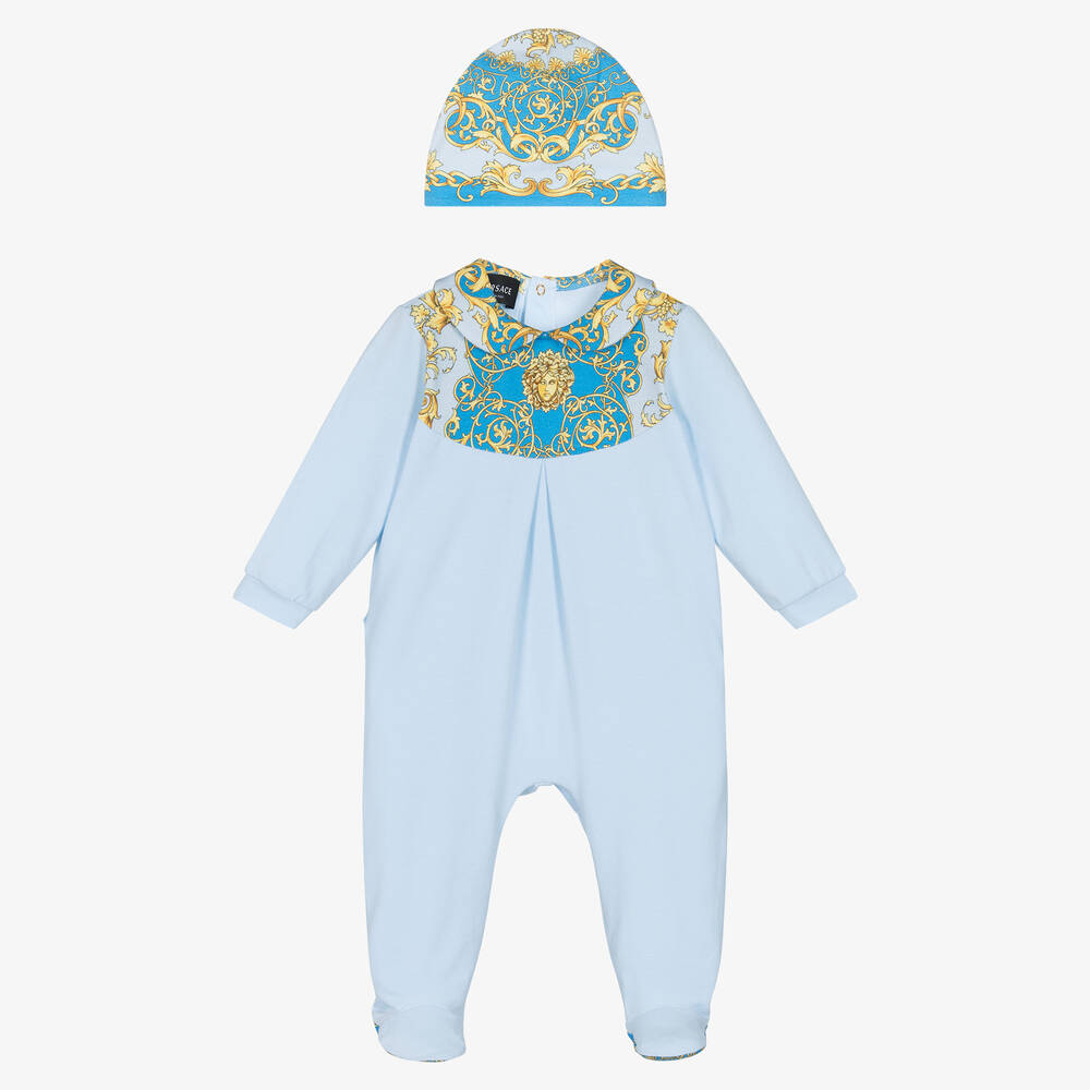 Versace - Blauer Medusa Baumwollstrampler-Set | Childrensalon