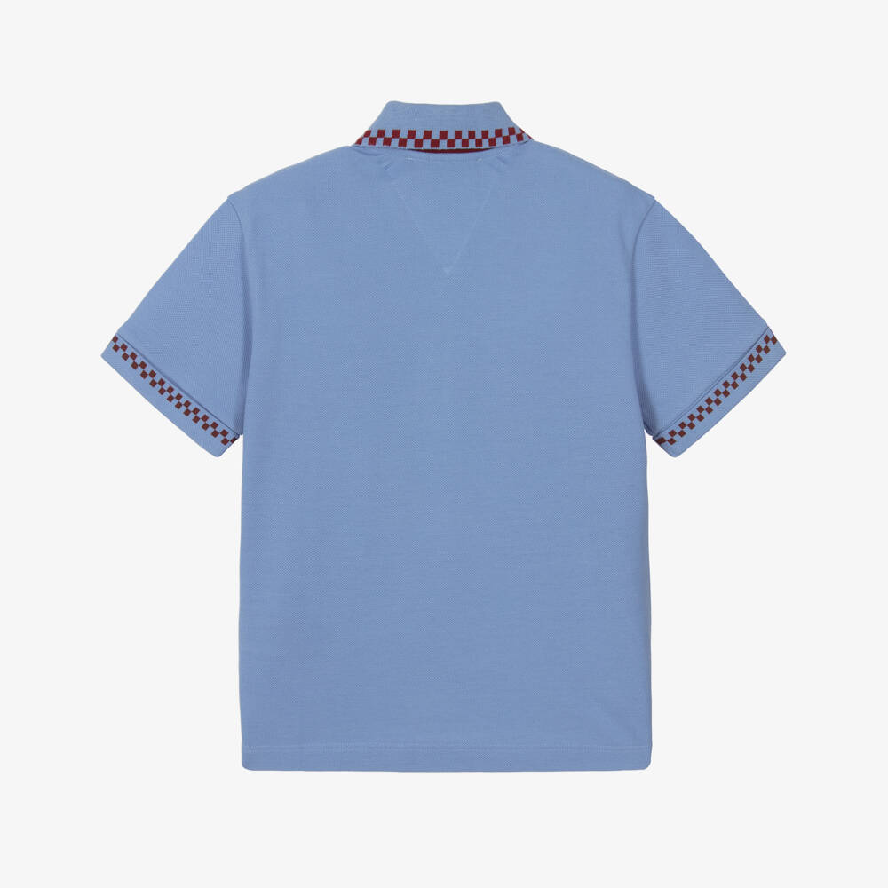 Versace-Рубашка поло синяя с клетчатой отделкой для мальчиков | Childrensalon Outlet