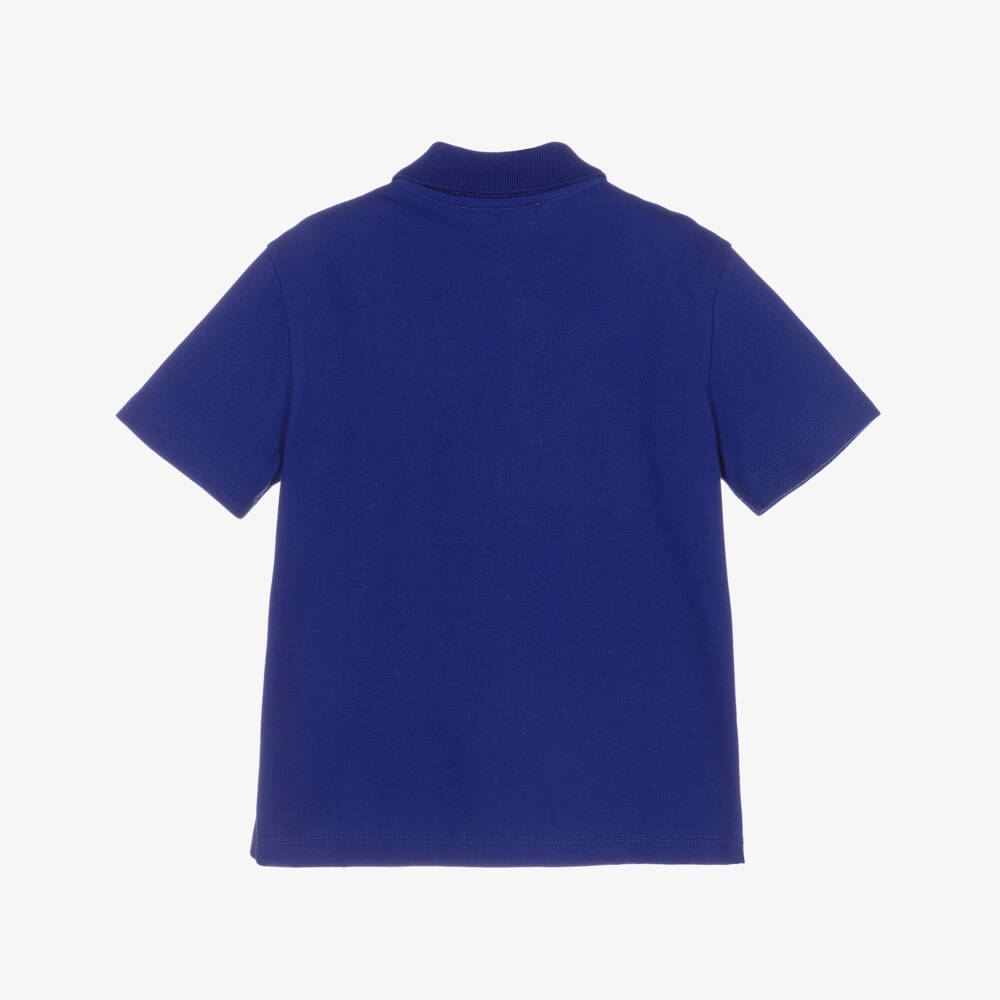 Versace-Boys Blue Cotton Polo Shirt with Crown Logo Crest | Childrensalon Outlet