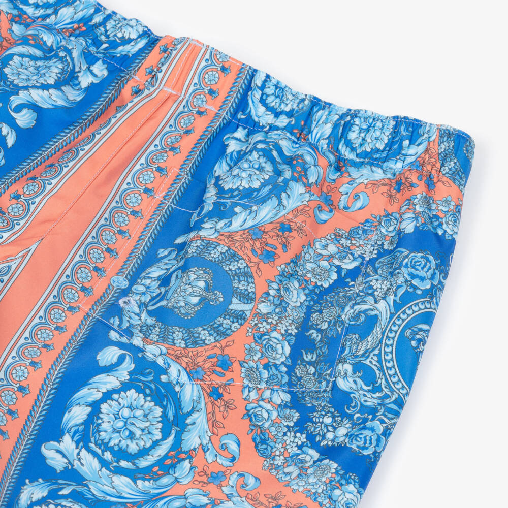 Versace-Boys Blue Electric Barocco Print Swim Shorts | Childrensalon Outlet