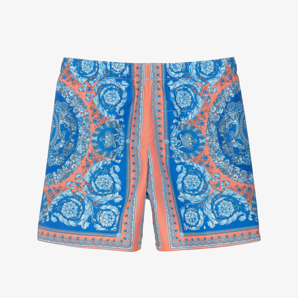 Versace-Boys Blue Electric Barocco Print Swim Shorts | Childrensalon Outlet
