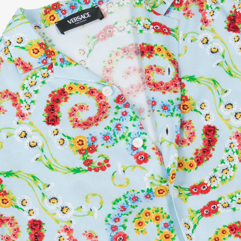 Versace-Boys Blue Floral Revere Shirt | Childrensalon Outlet