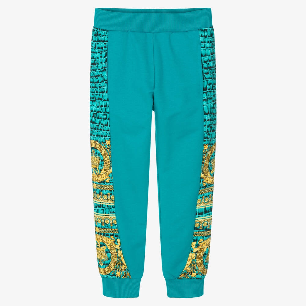 Versace - Boys Blue & Gold Barocco Crocodile Joggers | Childrensalon