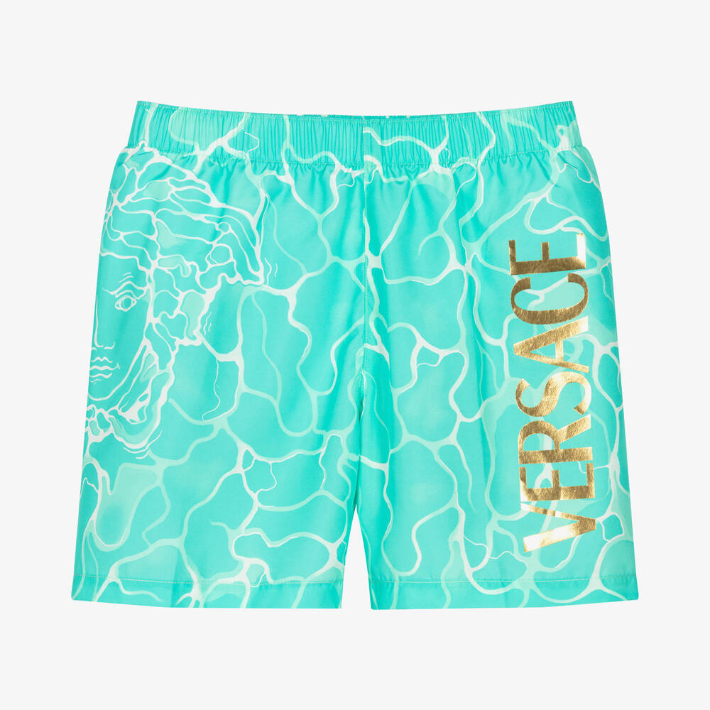 Versace - Boys Blue & Gold Logo Swim Shorts | Childrensalon