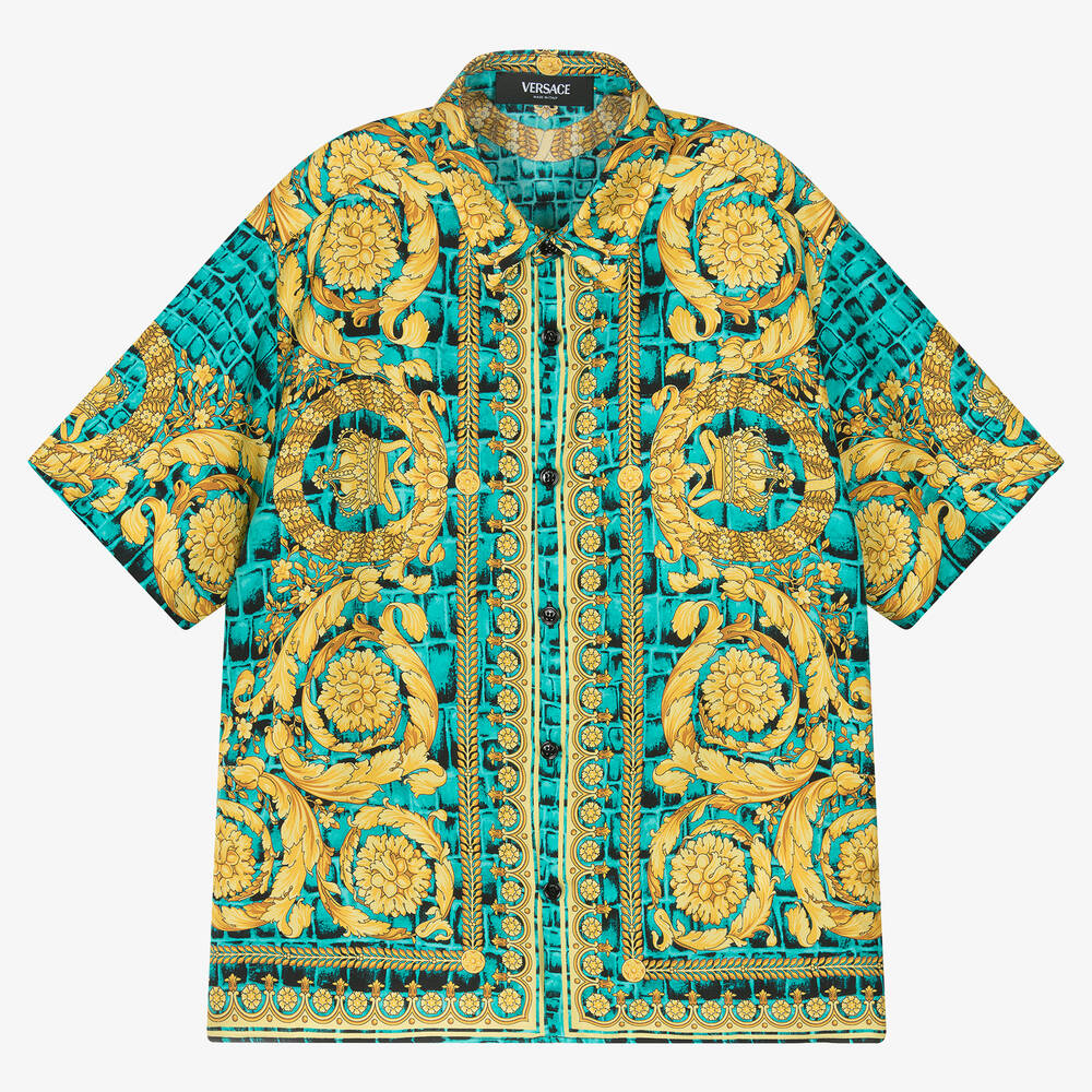 Chemise soie bleue et doree Barocco