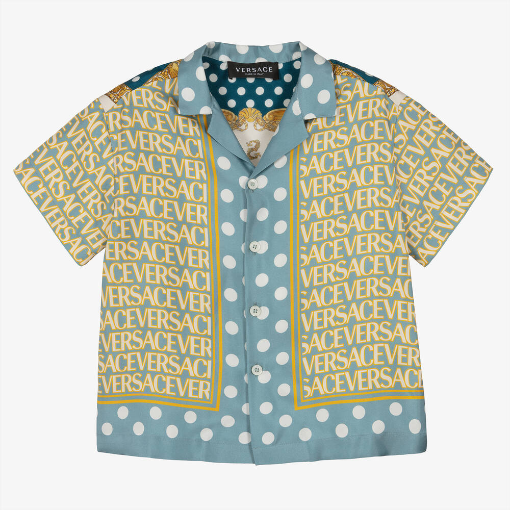 Versace - Boys Blue & Gold Silk Twill Shirt | Childrensalon