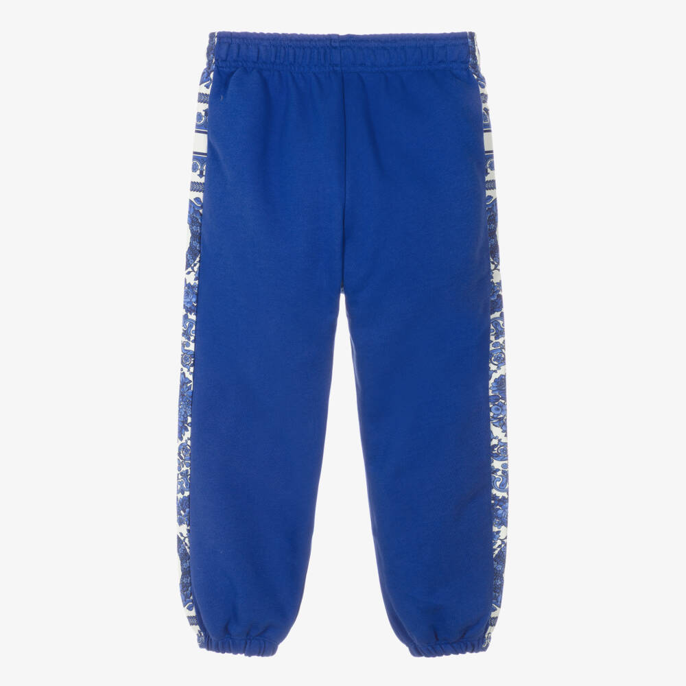 Versace-Boys Blue Joggers with Baroque Trim | Childrensalon Outlet