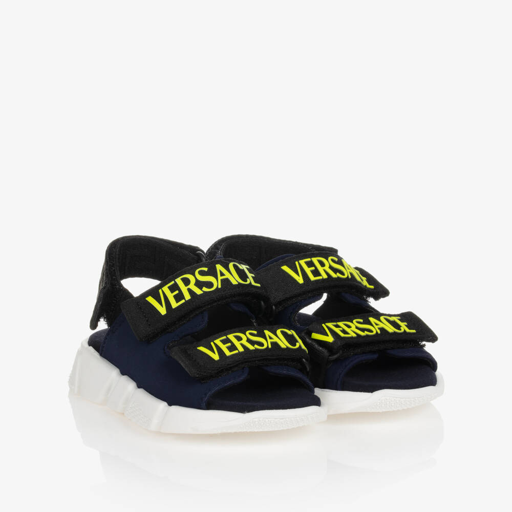 Versace-صندل بشريط لاصق أطفال ولادي كانفاس لون كحلي | Childrensalon Outlet