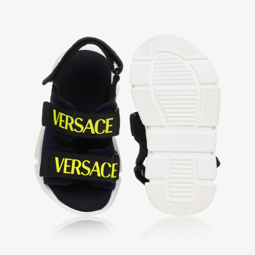 Versace-صندل بشريط لاصق أطفال ولادي كانفاس لون كحلي | Childrensalon Outlet