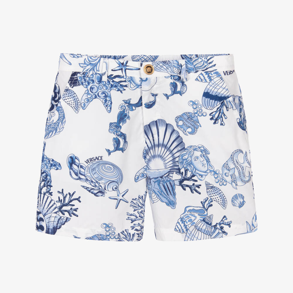 Versace-Шорты из хлопка океанического синего цвета для мальчиков | Childrensalon Outlet