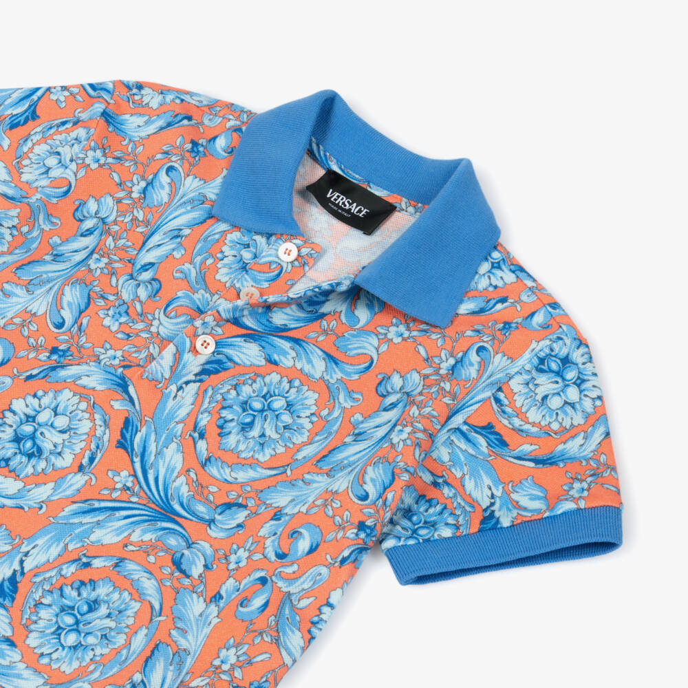 Versace-Boys Blue & Orange Barocco Polo Shirt | Childrensalon Outlet