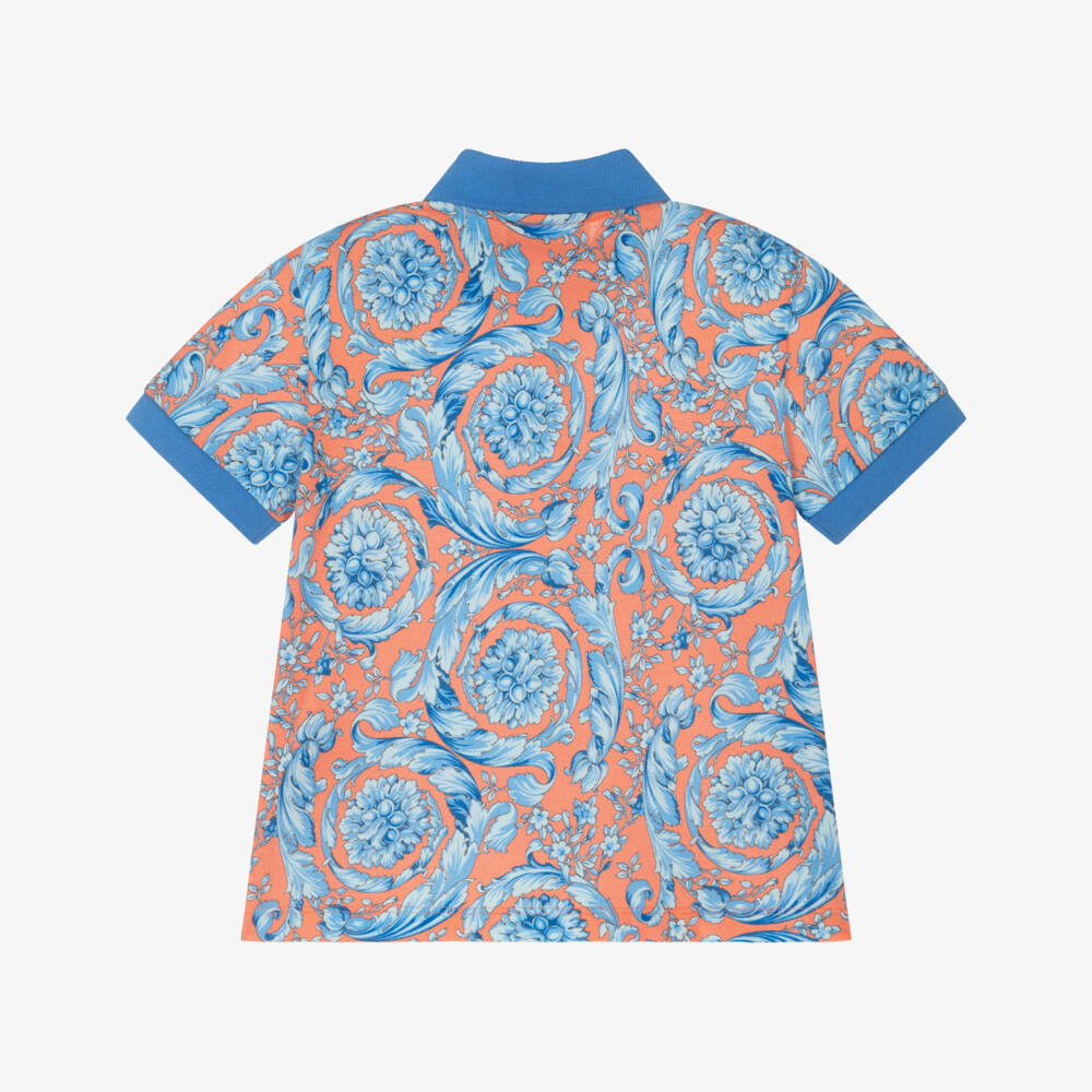 Versace-Boys Blue & Orange Barocco Polo Shirt | Childrensalon Outlet
